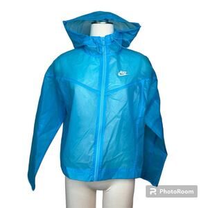 Nike Wind Runner Cropped Sheer Baltic Blue Rain Jacket Size S